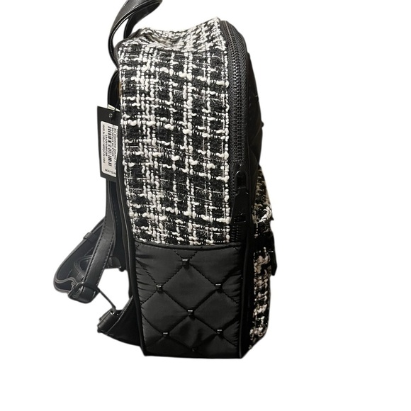 Badgley Mischka Black and White Tweed Quilted Backpack